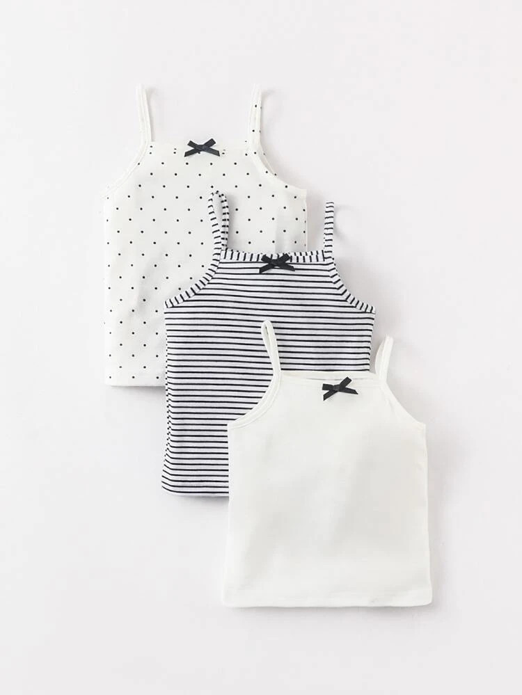 Baby 3pcs Polka Dot & Striped Bow Detail Cami Top | SHEIN