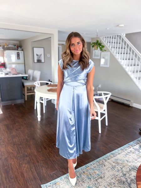 Amazon wedding guest dress! Wearing size small, color is blue 
Shoes are comfy and run TTS 

#LTKwedding #LTKunder100 #LTKunder50