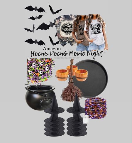 Hocus Pocus movie night with items from @amazon.

Witches hats 
Cauldron for popcorn 
Serving bowls
Bats
Serving tray 
T shirts 
Halloween lights 
Sprinkles 

#amazon #amazonfinds #amazonhome 

#LTKSeasonal #LTKHalloween #LTKfamily