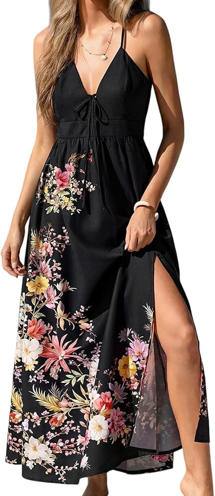 CUPSHE Womens Summer Floral Maxi Dress Spaghetti Strap V Neck Beach Dress Boho Sleeveless A Line ... | Amazon (US)