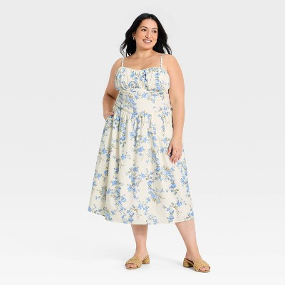 Women's Corset Midi Dress - A New Day™ Blue Floral 4X | Target