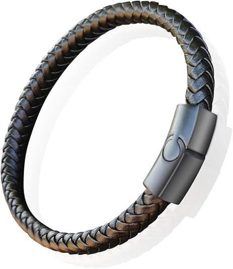 Men's Braided Genuine Leather Bracelet with Stainless Steel Magnetic Closure, Confirmation Gifts ... | Amazon (US)