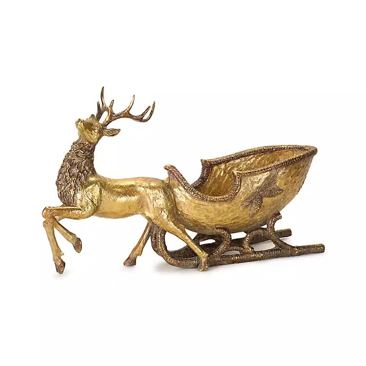 Gold Reindeer with Sleigh Figurine | Kirkland's Home
