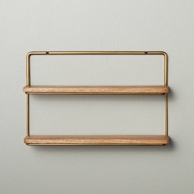 16" Wood & Brass Double Wall Shelf - Hearth & Hand™ with Magnolia | Target