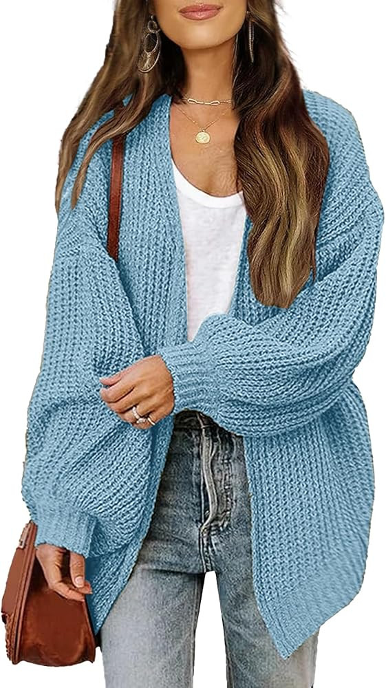 Womens Long Cardigan Sweater Fall 2025 Trendy Chunky Waffle Knit Oversized Open Front Dressy Card... | Amazon (US)