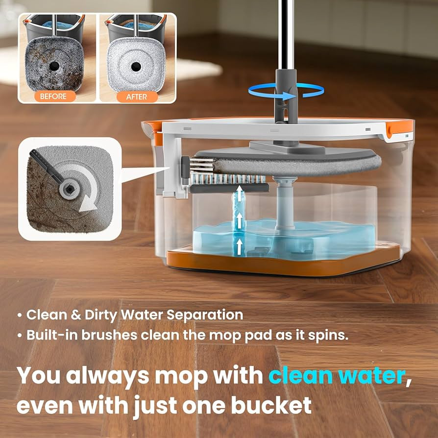 Mop and Bucket Set, Spin Mop with Separate Dirty Water System, Deep-Cleaning Mops for Floors, Ver... | Amazon (US)