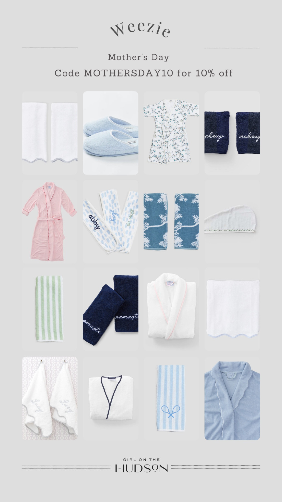 Mother’s Day gift ideas from Weezie (and softest, most absorbent towels you’ll ever feel). Use code MOTHERSDAY10 for a discount!! 

Gift guide, gifts for her, Mother’s Day 

#LTKsalealert #LTKGiftGuide #LTKhome