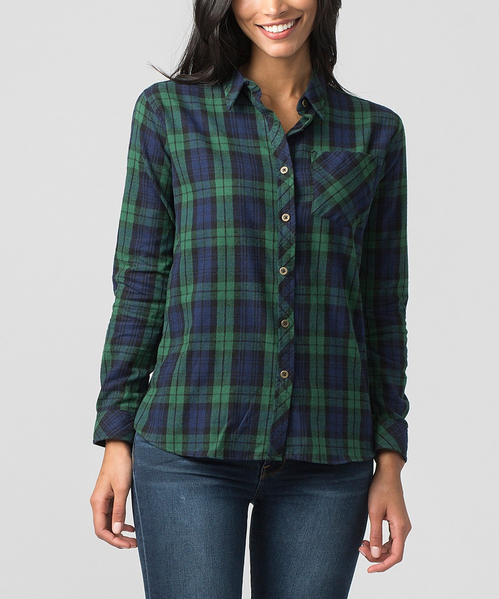 Boxercraft Women's Sleep Tops BPD - Green & Blue Plaid Flannel Button-Up - Women & Plus | Zulily
