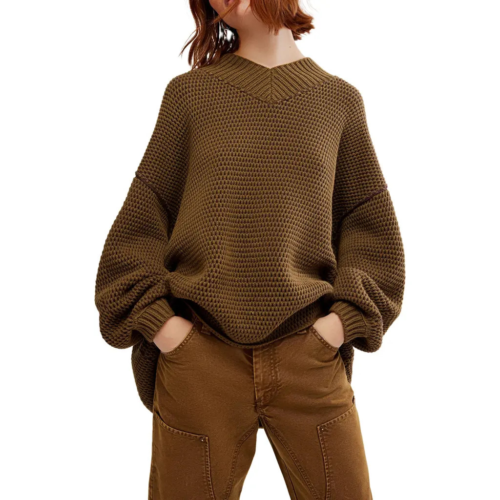 Free People Maisie Oversize Sweater in Olive Fudge Combo at Nordstrom Rack, Size Large | Nordstrom Rack