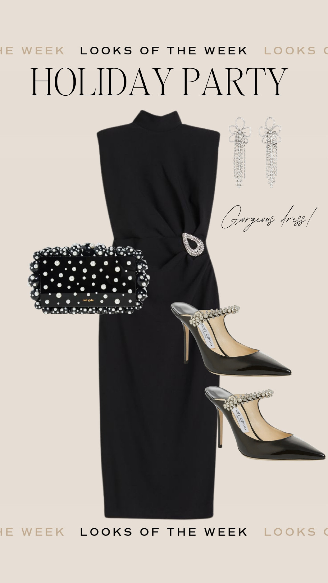 Holiday party outfit idea, winter wedding guest outfit 