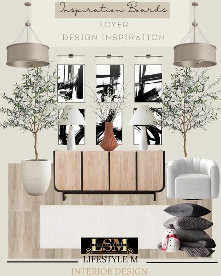 Foyer Design Inspiration. Recreate the look at home. Shop below. Console table, foyer runner rug, wall art, foyer chandelier, table lamps, vase, planters, faux tree, gallery lights, foyer chair.

#LTKstyletip #LTKhome #LTKsalealert