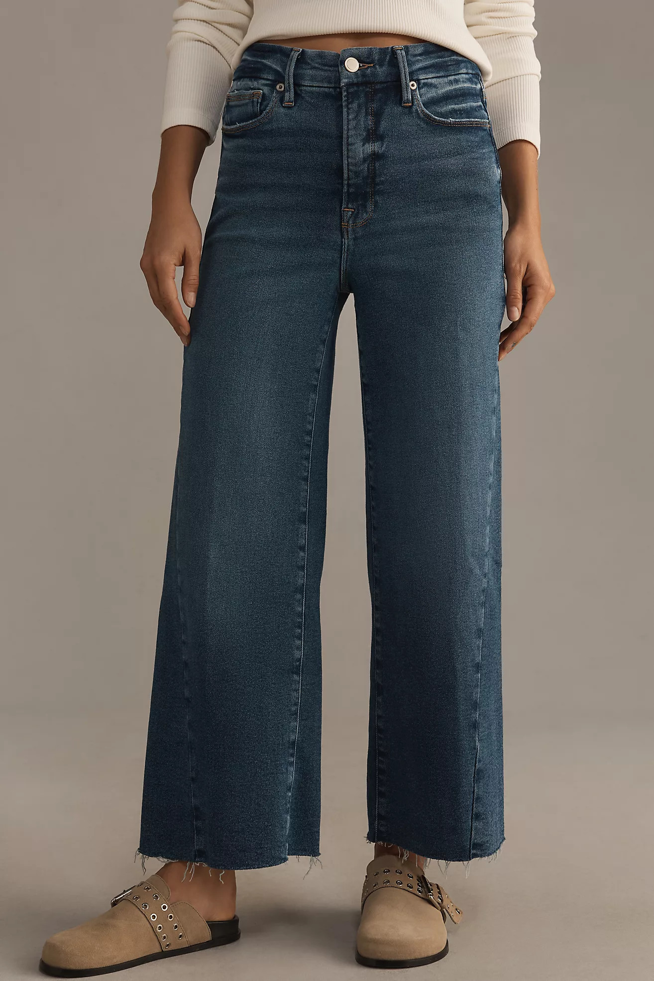 Good American Good Waist High-Rise Cropped Palazzo Jeans | Anthropologie (US)