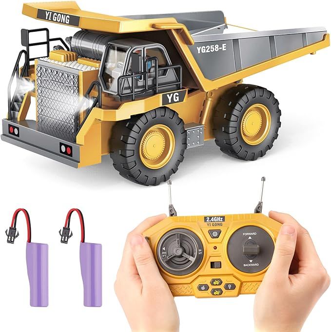 PREPOP RC Dump Truck Toy for Kids, Remote Control Construction Toys Vehicle with Metal Bed and Li... | Amazon (US)