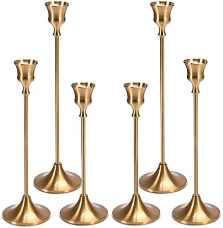 Gold Candlestick Holders Set of 6 , Long Candle Holders Heavy Solid Taper Candle Holders for Wedd... | Amazon (US)