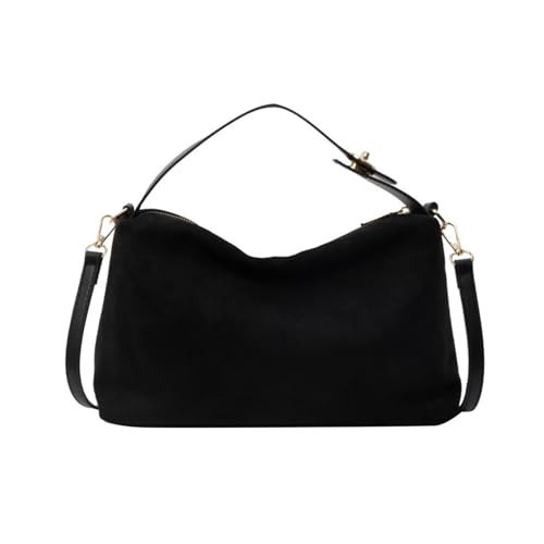 Brown Suede Bags for Women Faux Suede Purse Suede Handbag Suede Tote Bag for Work Office (Black) | Amazon (US)