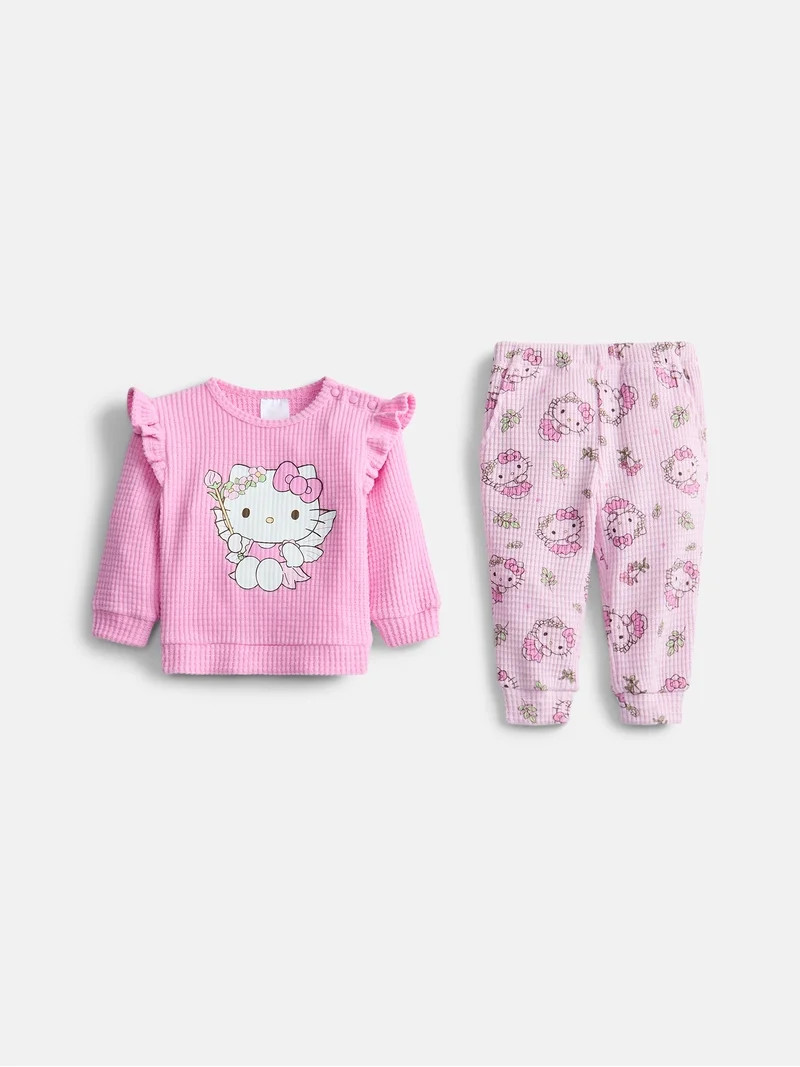 Hello Kitty Baby Girls Waffle Knit Top and Pants Set, 2-Piece, Sizes 0M-24M | Walmart (US)
