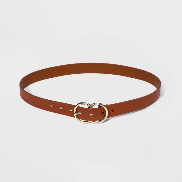 Women's Double Buckle Burnished Belt - A New Day™ Sienna | Target