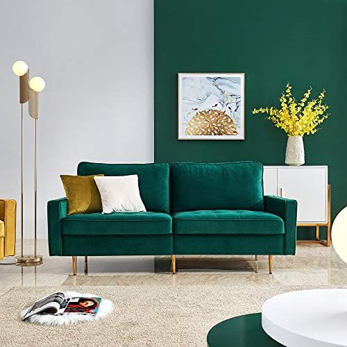 JULYFOX Emerald Green Velvet Fabric Sofa Couch, 70 inch Wide Mid Century Modern Living Room Couch... | Amazon (US)