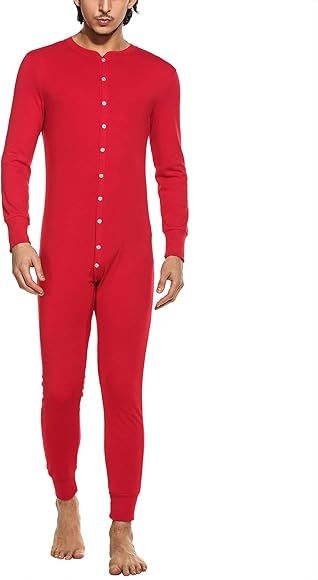 Hotouch Men's One Piece Pajama Long Thermal Union Suit Button Down Pajamas S-XXL | Amazon (US)