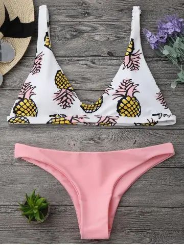 Pineapple Print High Cut Bikini Set | Rosegal US