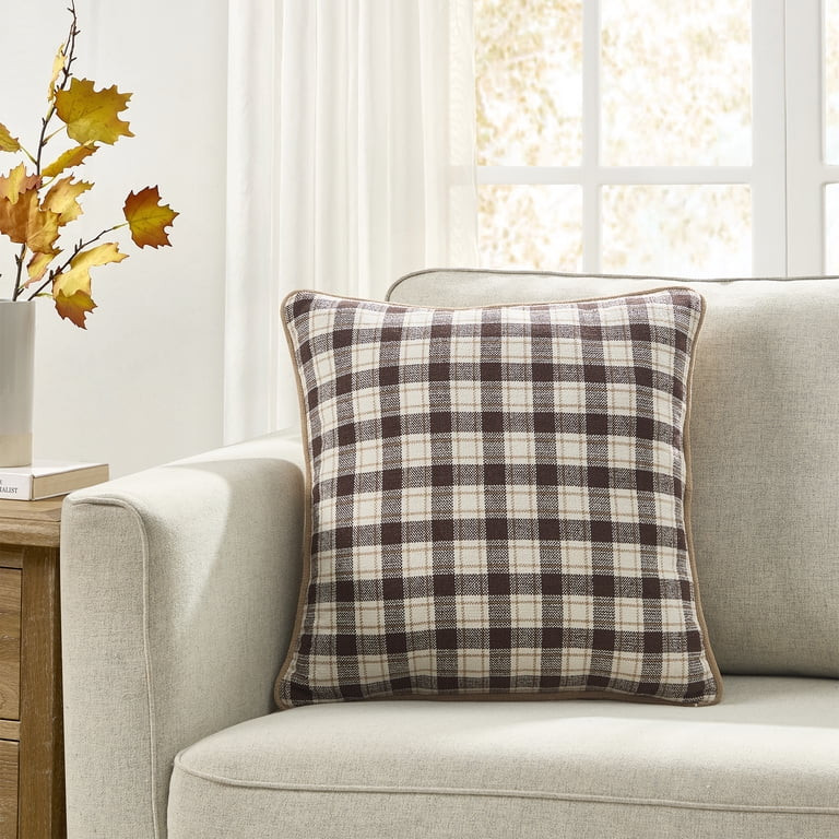 My Texas House 18 in x 18 in Brown Check Plaid Chenille Decorative Pillow | Walmart (US)