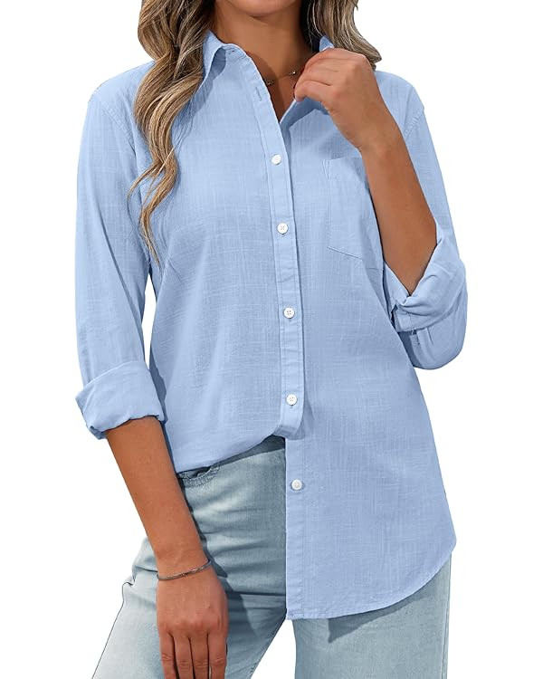 siliteelon Womens Button Down Shirt Linen Button Up Shirts for Women Long Sleeve Summer Shirt Col... | Amazon (US)