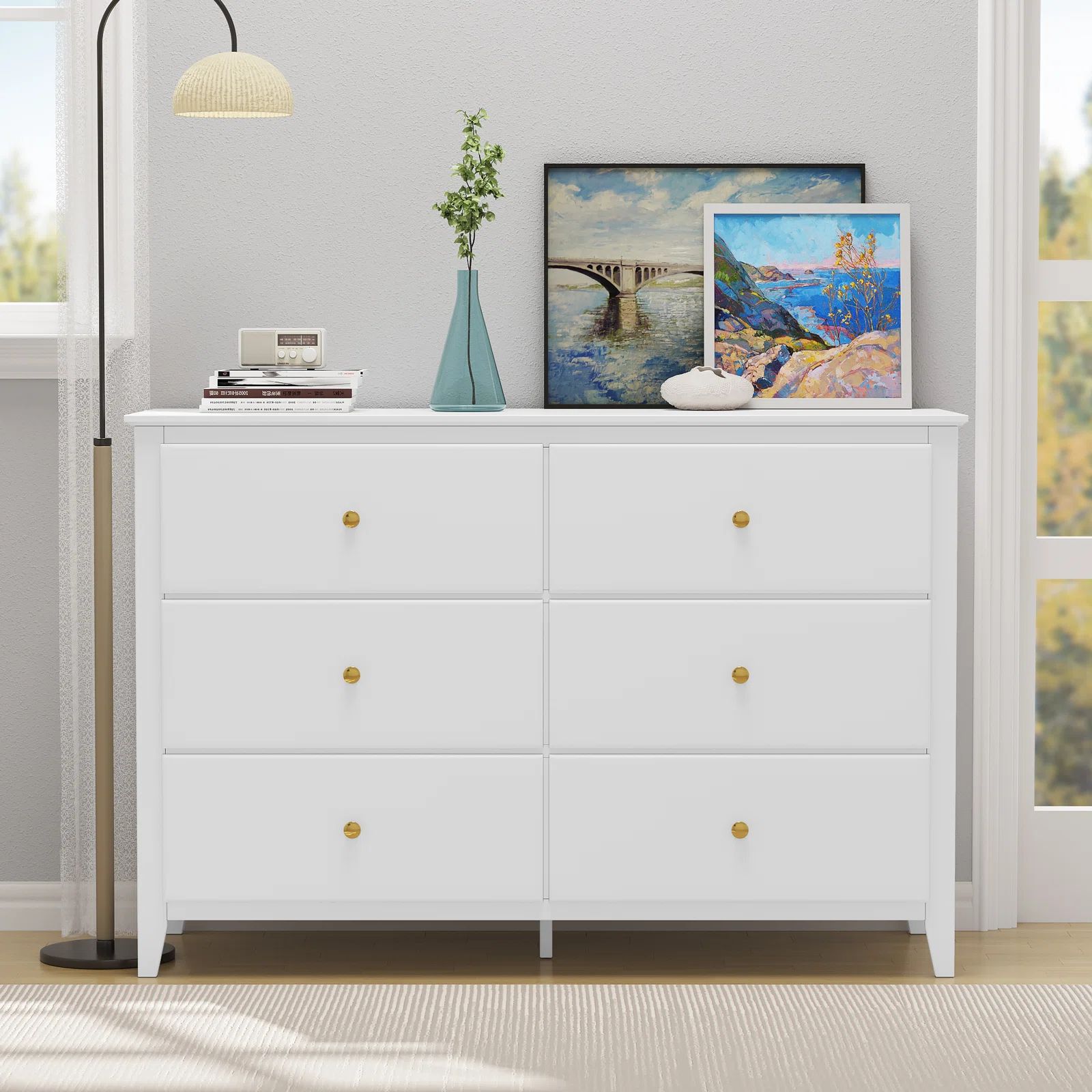 Winston 6 Drawers Double Dresser Large Wood Storage Chest for Living Room Hallway Entryway | Wayfair North America