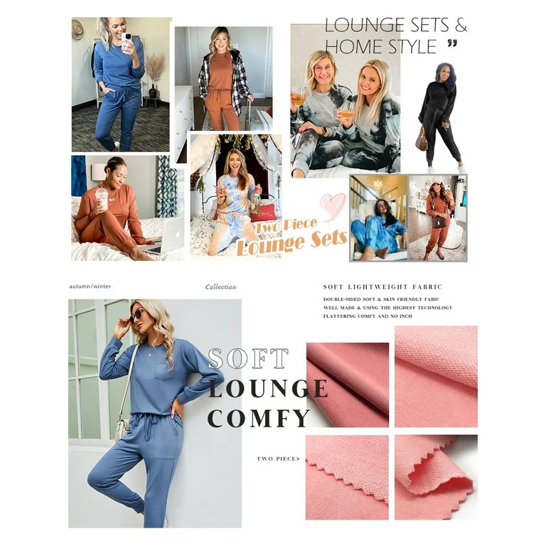 UVN Sweatsuit Sets for Women 2 Piece Lounge Set Loose Jogger Sets Fall Outfits Sets Solid Tracksu... | Walmart (US)