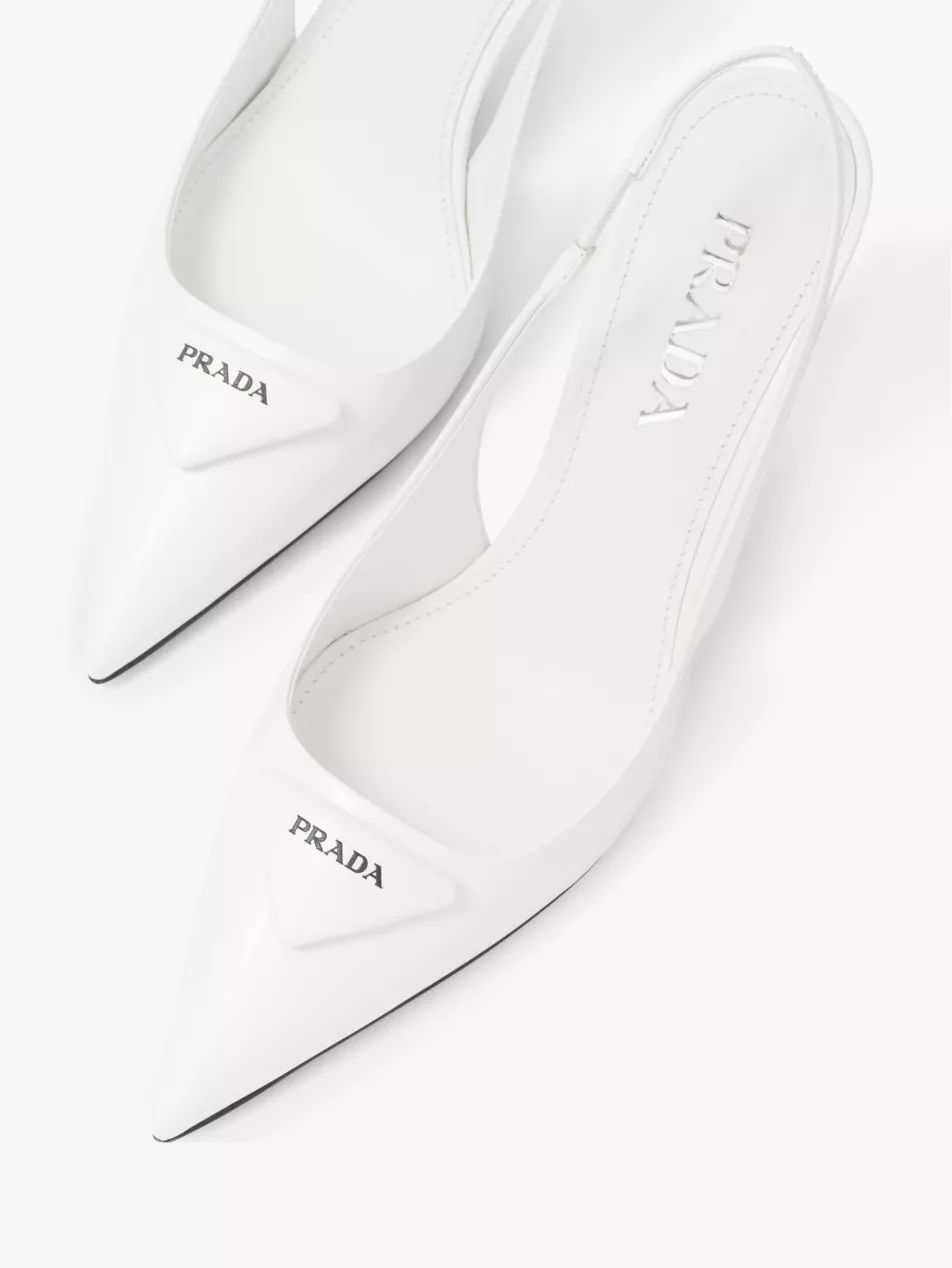 Logo-plaque slingback heeled leather pumps | Selfridges