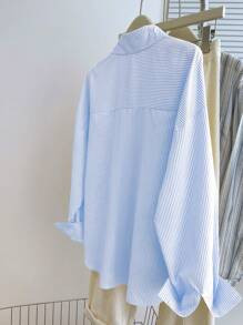 Women's Striped Print Embroidered Front Button Casual Long Sleeve Shirt | SHEIN