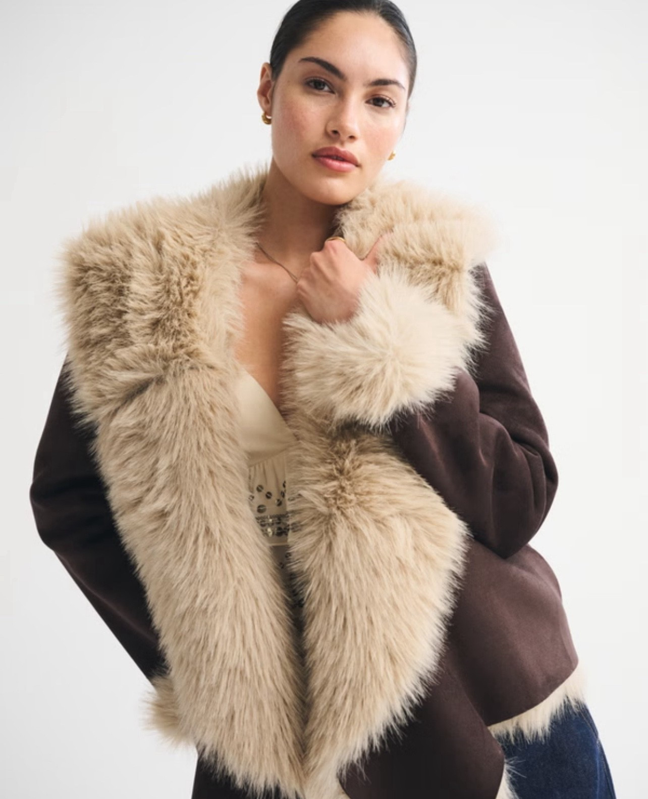 Vegan Suede Shearling Coat
