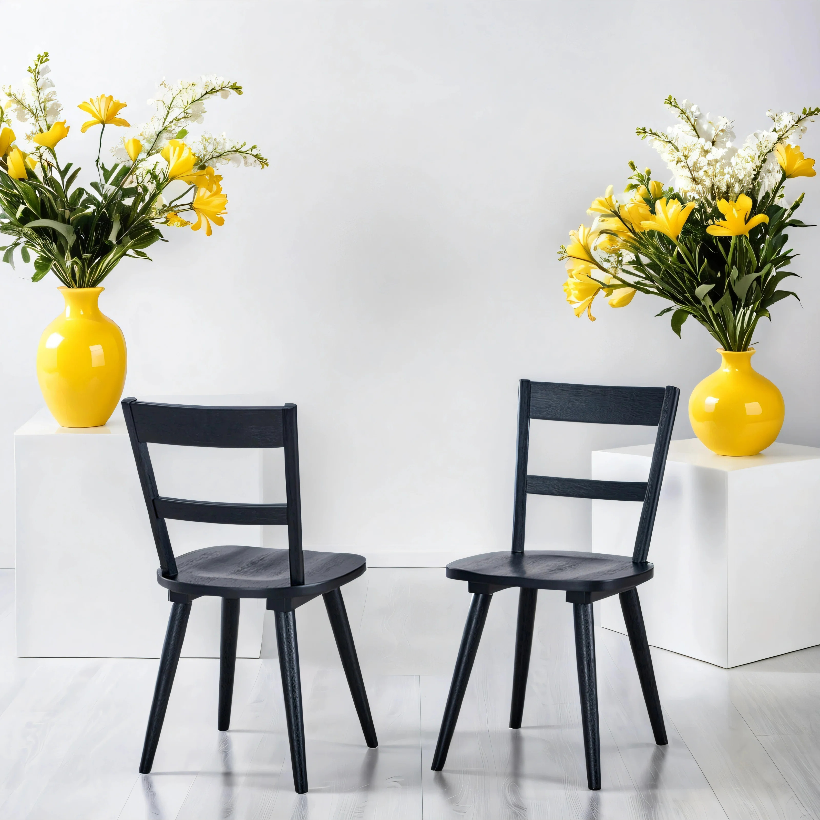 George Oliver 17.5" Wide Mid-Century Modern Wire-Brushed Wood Dining Chair (Set of 2) | Wayfair North America