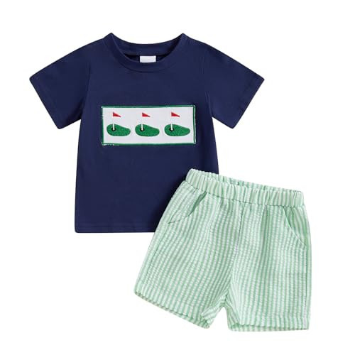 Amiblvowa Toddler Baby Boy Golf Outfit Golf Cart Hole Shirt Shorts Set Summer Vocation Clothes 0 2 6 9 12 18 Months 2T 3T 4T (Dark Blue Green, 12-18 Months) | Amazon (US)