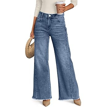 Trendy Queen Women's Wide Leg Jeans, Relaxed Loose Straight Leg with Raw Hem, Comfort Denim Pants | Amazon (US)