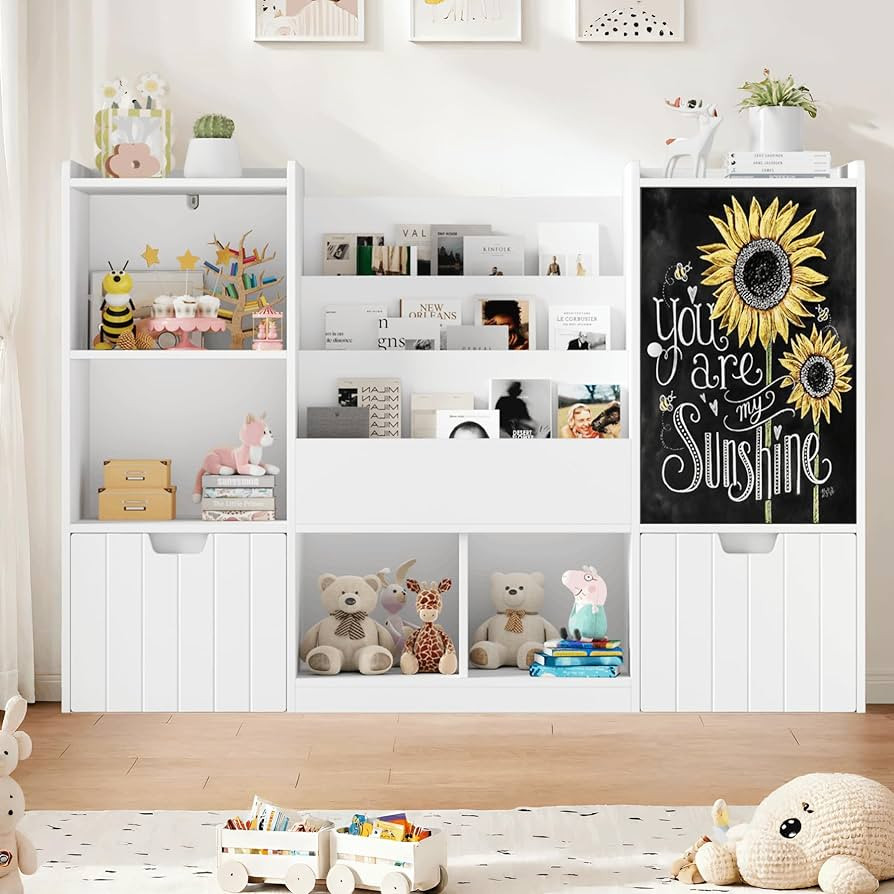 FINETONES Toy Storage Organizer, 55.1” Large Toy Organizer and Storage with Chalkboard, Kids Bo... | Amazon (US)