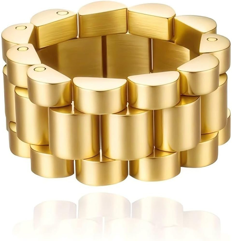 MYNENEY 10mm Men's Stainless Steel Solid Link Chain Rings Silver/Gold Statement Ring for Men | Amazon (US)