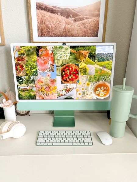 Spring Aesthetic Desk. All things spring, beautiful sage green desktop, girl, cottagecore 

#LTKhome #LTKSeasonal #LTKGiftGuide