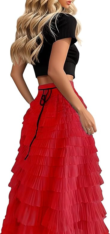 Elegant A Line Fairy Tulle Tiered Skirt for Women Elastic High Waist Layered Mesh Tutu Flowy Long... | Amazon (CA)