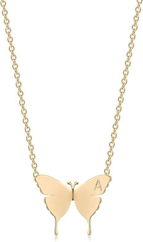 MEVECCO Gold Dainty Initial Necklace 18K Gold Plated Butterfly Pendant Name Necklaces Delicate Ev... | Amazon (US)
