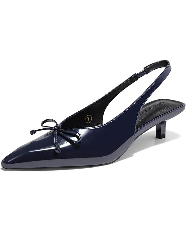 Coutgo Womens Slingback Kitten Low Heels Dress Shoes Closed Pointed Toe Bow Tie Slip on Office Wo... | Amazon (US)