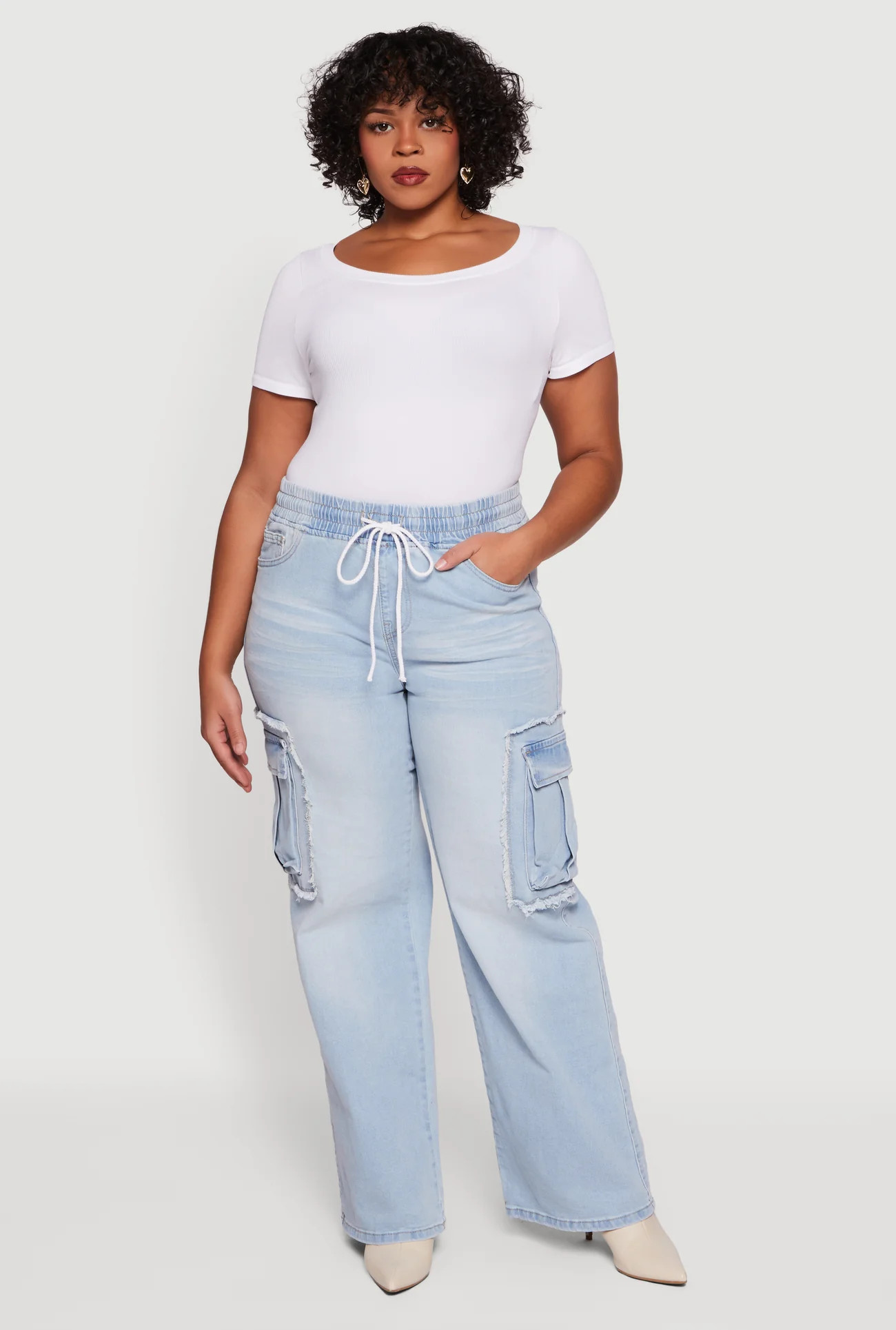 Plus Size VIP Drawstring Waist Wide Leg Cargo Jeans | Rainbow Shops