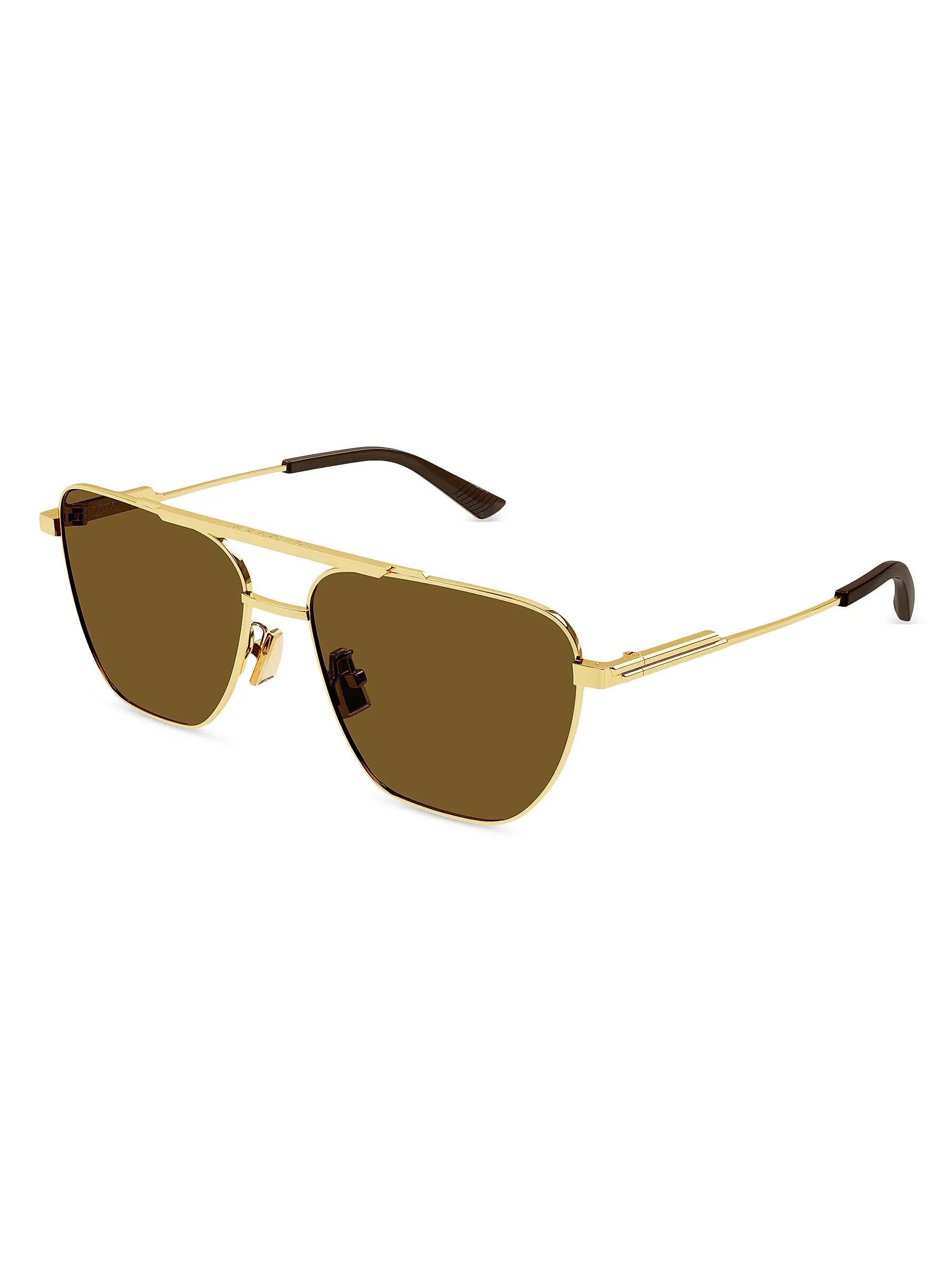 Bottega Veneta Light Ribbon 57MM Metal Navigator Sunglasses | Saks Fifth Avenue | Saks Fifth Avenue