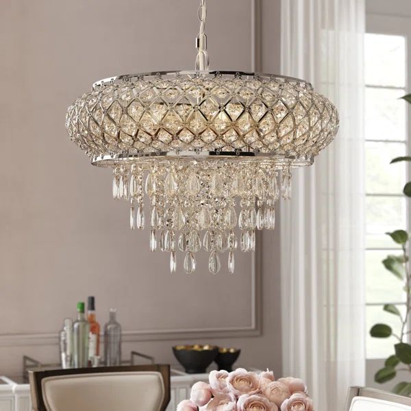 Bevers 5-Light Large Silver Statement Chandelier with Cascading Crystals | Wayfair North America