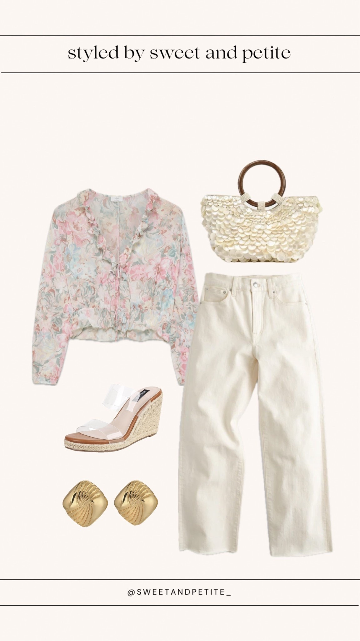 Spring outfits 😍 just ordered this floral blouse!! 25% off my jeans for insiders 

Sizing:
Blouse - ordered xs
Jeans - tts, 25 standard in crop style
Clear wedges - sized up 1/2 size 

#LTKSaleAlert #LTKootd