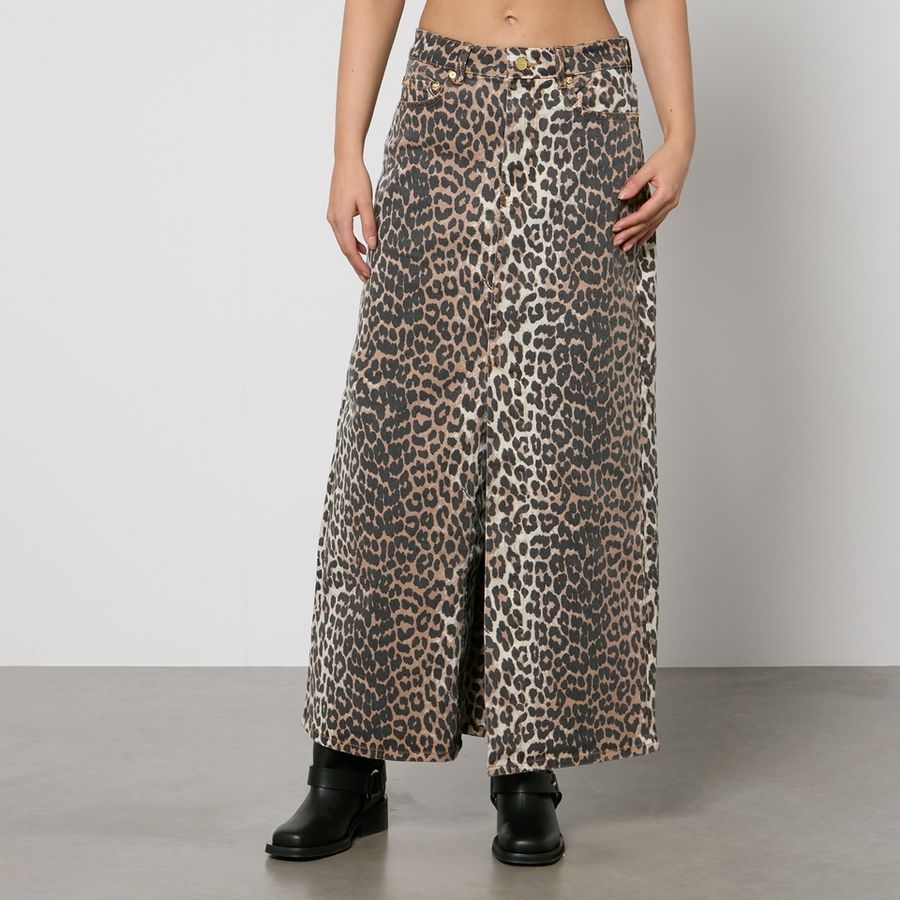 Ganni Leopard-Print Denim Maxi Skirt | Coggles (Global)