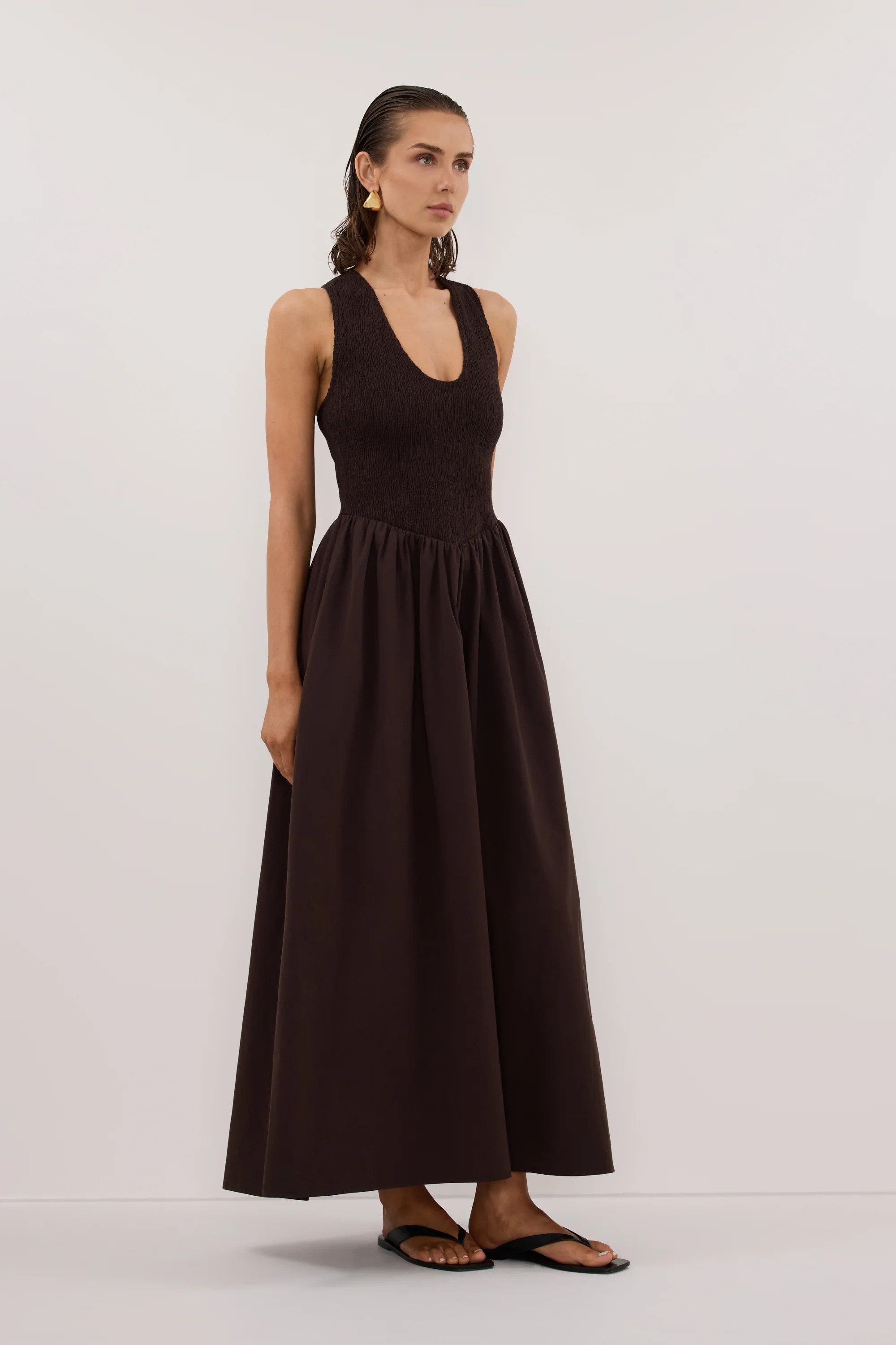 FLORENCE BURNT CHOC COTTON MIDI | DISSH