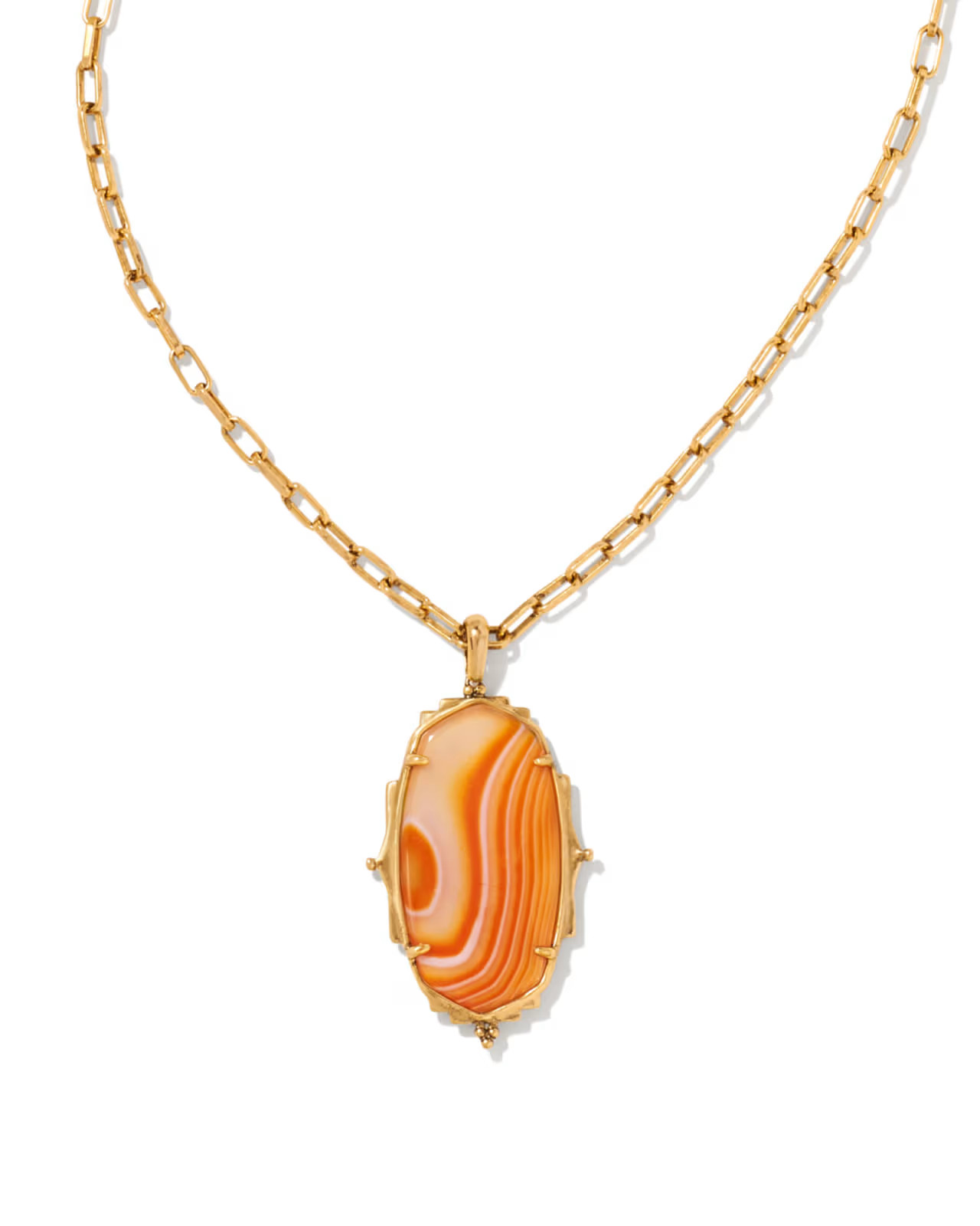 Baroque Ella Vintage Gold Long Pendant Necklace in Orange Banded Agate | Kendra Scott