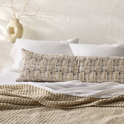 Lumbar Heavyweight Linen Blend Decorative Throw Pillow Grid Print - Casaluna™ | Target