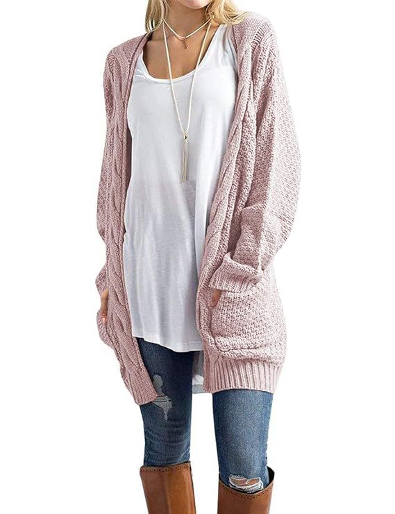 Traleubie Women's Open Front Long Sleeve Boho Boyfriend Knit Chunky Cardigan Sweater | Amazon (US)