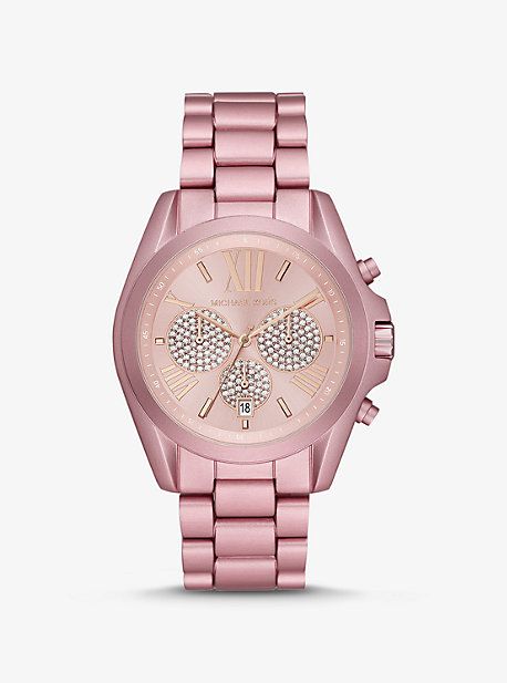 Oversized Bradshaw Pavé Pink-Tone Aluminum Watch | Michael Kors US